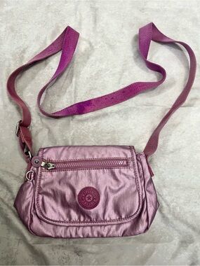 Kipling Metallic Raspberry Pink Crossbody Bag-rare-